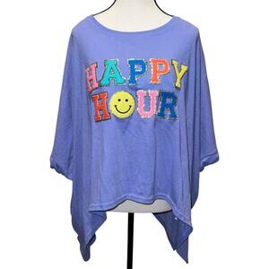 Judith March HAPPY HOUR Purple Oversized Boxy T-Shirt Glitter Size S (up to XL)